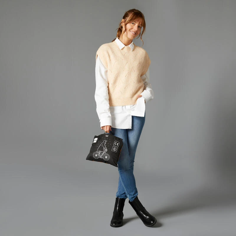 BTWIN FIETSPONCHO 540 STAD ZICHTBAAR 'S NACHTS ZWART/CAMEL 11 BTWIN FIETSPONCHO 540 STAD ZICHTBAAR 'S NACHTS ZWART/CAMEL - Afbeelding 9