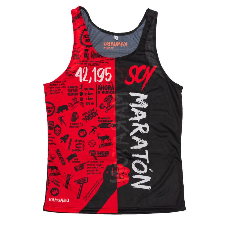 RUNNING SHIRT #SOYMARATON Voor HEREN - KAMUABU Rood/zwarte Tanktop 3 RUNNING SHIRT #SOYMARATON Voor HEREN - KAMUABU Rood/zwarte Tanktop